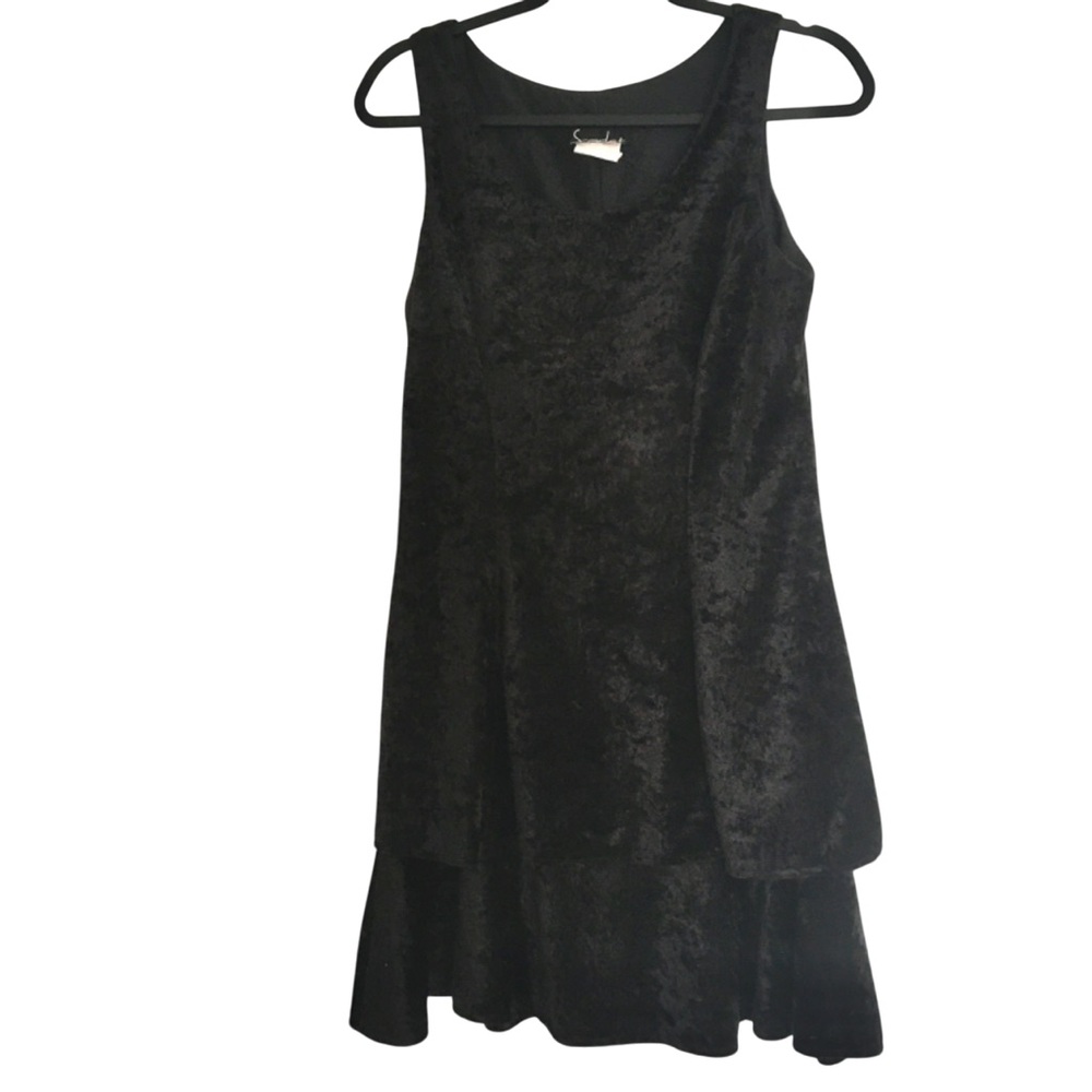 Vintage Crushed Velvet Dress Black Whimsigoth Party 90s Sleeveless Tiered
